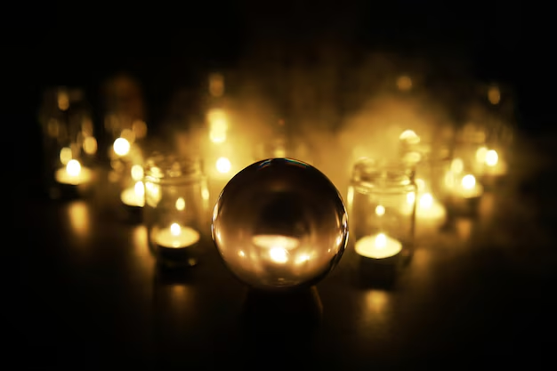 Boule de cristal entourée de bougies